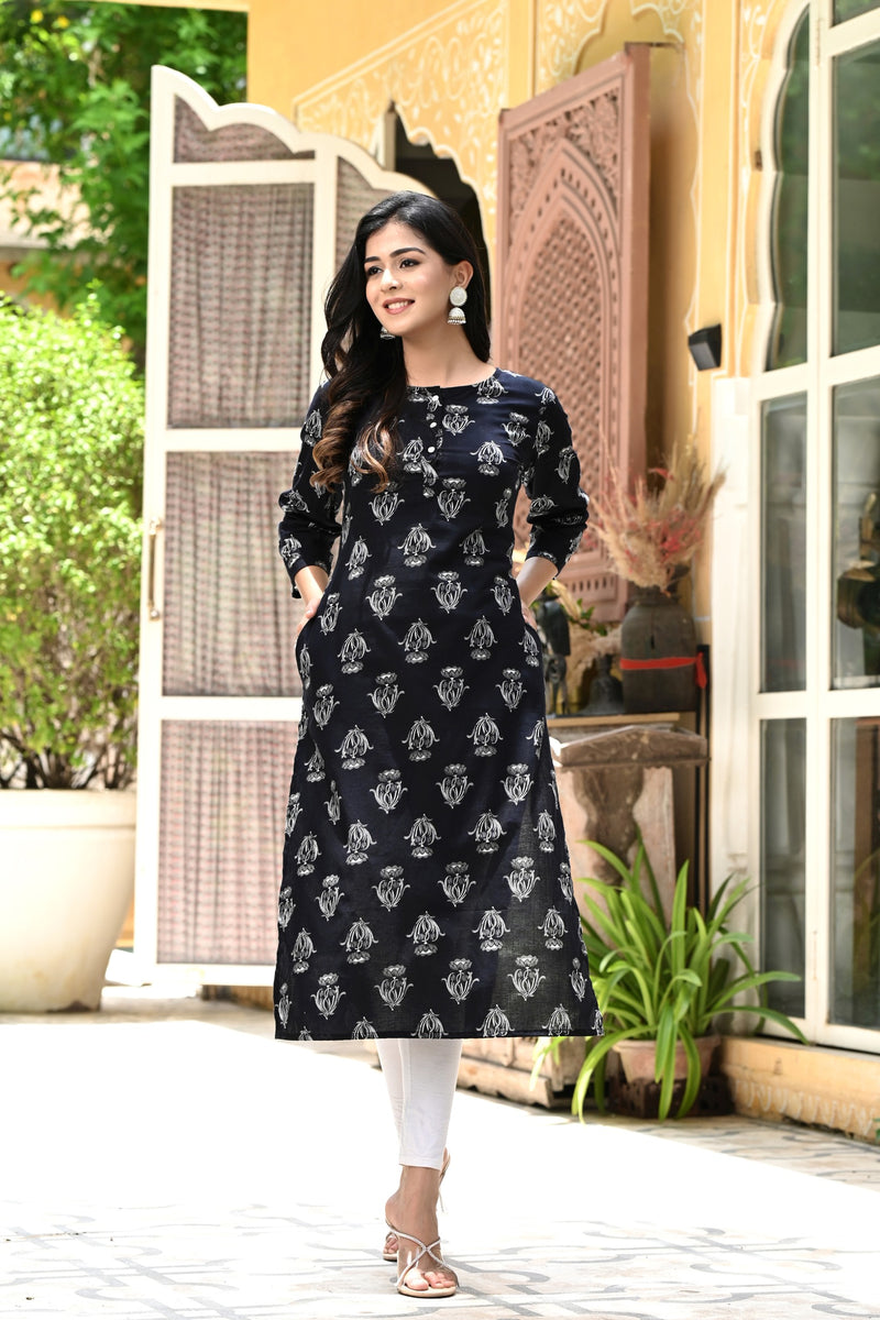Buy Noor Muslin Chikankari Kurti For Women- White With Black by Designer  HOUSE OF KARI for Women online at Kaarimarket.com